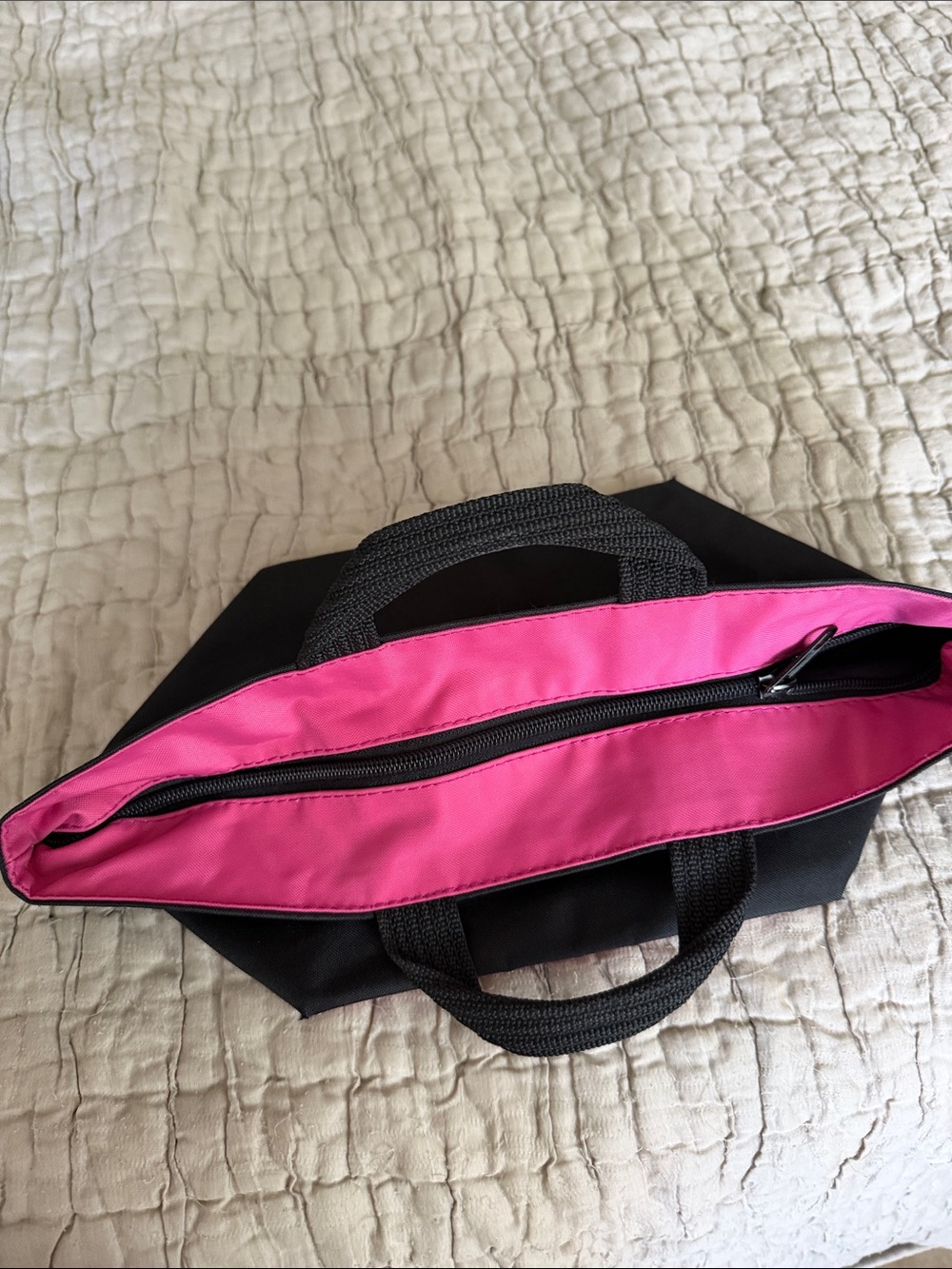 Herve’ Chapelier Paris black and pink tote zippered 6” by 13”